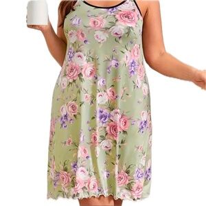 Women's Cami Style Olive Green Floral Plus Size Sleep/Nightgown Size 2XL